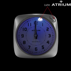 ATRIUM Wekker - Radiogestuurd - Analoog - Geen tikgeluid - Afgerond vierkant model - Duidelijk - Zilver