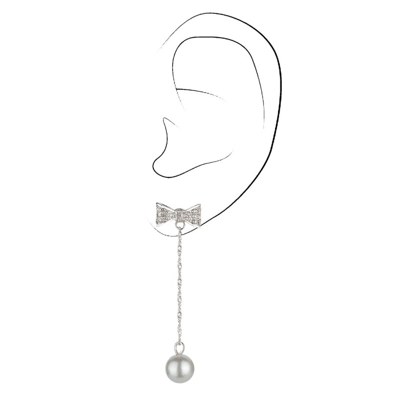 Osira Drop Earrings - Silver Coloured - Pearls - Ø8mm - Grey - Crystals - Platinum Plated - 47mm