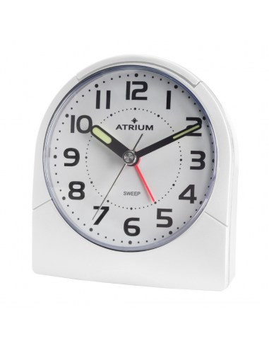 ATRIUM Alarmclock - Analogue - White - Clear - Build-up Alarmsound - Snooze - No ticking sound - A218-0