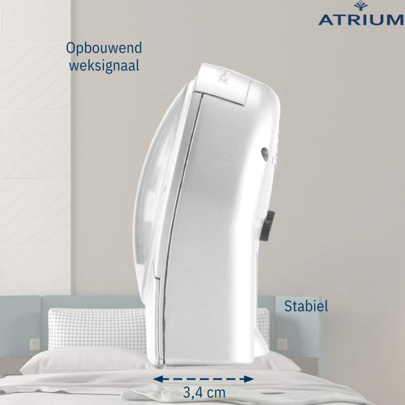 ATRIUM Alarmclock - Analogue - White - Clear - Build-up Alarmsound - Snooze - No ticking sound - A218-0