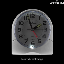 ATRIUM Alarmclock - Analogue - White - Clear - Build-up Alarmsound - Snooze - No ticking sound - A218-0