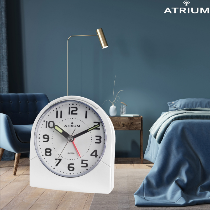 ATRIUM Alarmclock - Analogue - White - Clear - Build-up Alarmsound - Snooze - No ticking sound - A218-0