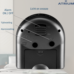 ATRIUM Alarmclock - Analogue - Black - Clear - Build-up Alarmsound - Snooze - No ticking sound