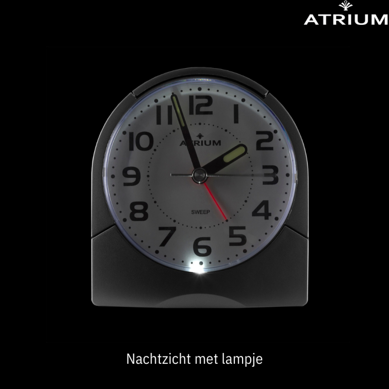 ATRIUM Wekker - Analoog - Zwart - Duidelijk - Opbouwend Alarm - Snooze - Zonder Tikgeluid - A218-7