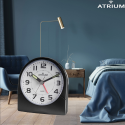 ATRIUM Wecker - Analog - Schwarz - Klar - Aufbauender Alarm - Snooze - Ohne Ticken