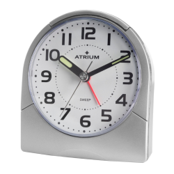 ATRIUM Wecker - Analog - Silber - Klar - Aufbauender Alarm - Snooze - Ohne Ticken