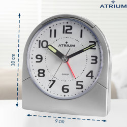 ATRIUM Alarmclock - Analogue - Silver - Clear - Build-up Alarmsound - Snooze - No ticking sound