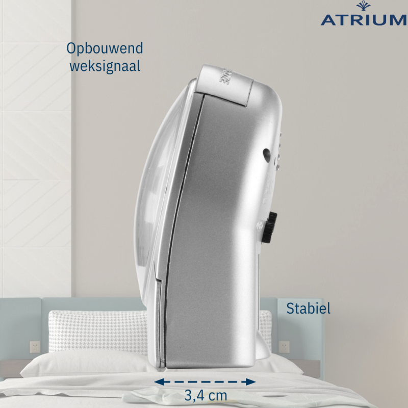 ATRIUM Alarmclock - Analogue - Silver - Clear - Build-up Alarmsound - Snooze - No ticking sound