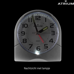 ATRIUM Alarmclock - Analogue - Silver - Clear - Build-up Alarmsound - Snooze - No ticking sound