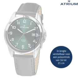 ATRIUM Horloge - Heren - Leer Zwart - Wijzerblad donker Groen - Datum - Edelstaal - 10 bar - A16-16
