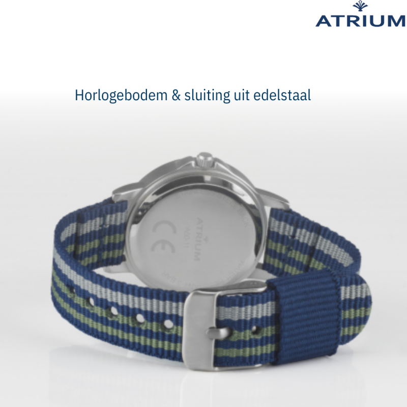 ATRIUM Horloge - Kinderen - Jongens - Blauw & Groen & Grijs - Analoog - 3 Bar - Leercijferblad - Nylonband - A50-11