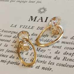 Traveller Clip-on Earrings - Drop Earrings - Platinum & 22ct Gold plated - Double Hoop - Bicolour - 33x14 mm - 157232