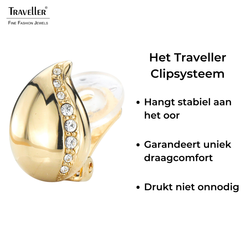 Traveller Clip Oorbellen - Goudkleurig - Preciosa Kristallen - Druppel - 22ct Verguld - 15x10 mm - 157486