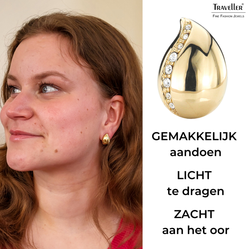 Traveller Clip Oorbellen - Goudkleurig - Preciosa Kristallen - Druppel - 22ct Verguld - 15x10 mm - 157486
