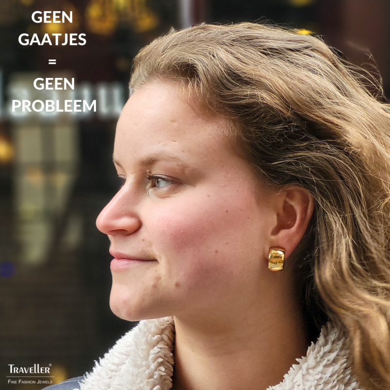 Traveller Clip Oorbellen - Goudkleurig - Glanzend - Halve Oorringen - 22ct Verguld - 18 mm