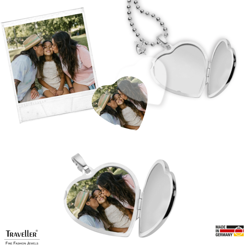 Traveller Photo locket with chain - Sterling Silver- Made in Germany - Shiny / Matt - Heart - Sustainable - 18x17 mm - 45 cm - 5