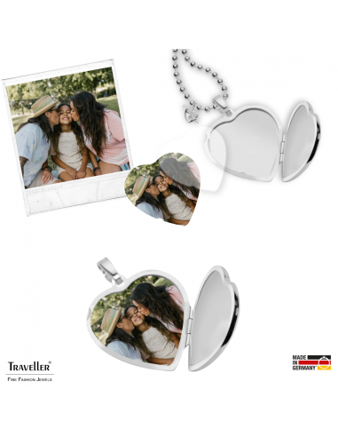 Traveller Photo locket with chain - Sterling Silver- Made in Germany - Shiny - Heart - Sustainable - 20x20 mm - 45 cm - 571007