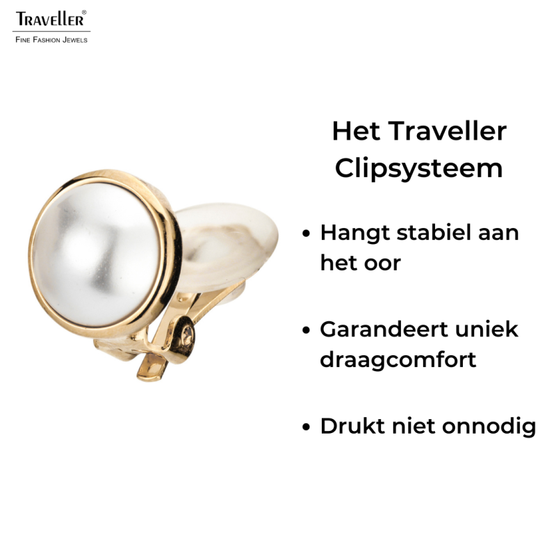 Traveller Clip Oorbellen - Parels - 10 mm - Wit - Goudkleurig - 22ct Verguld - 113364
