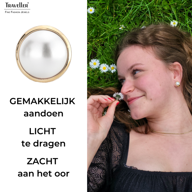 Traveller Clip Oorbellen - Parels - 10 mm - Wit - Goudkleurig - 22ct Verguld - 113364