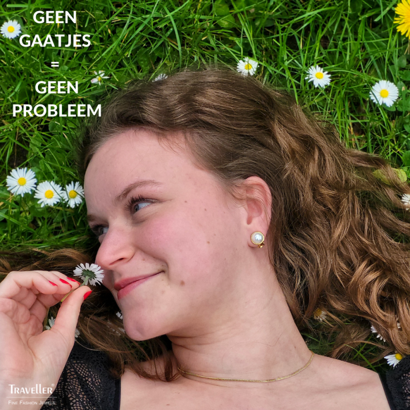 Traveller Clip Oorbellen - Parels - 10 mm - Wit - Goudkleurig - 22ct Verguld - 113364