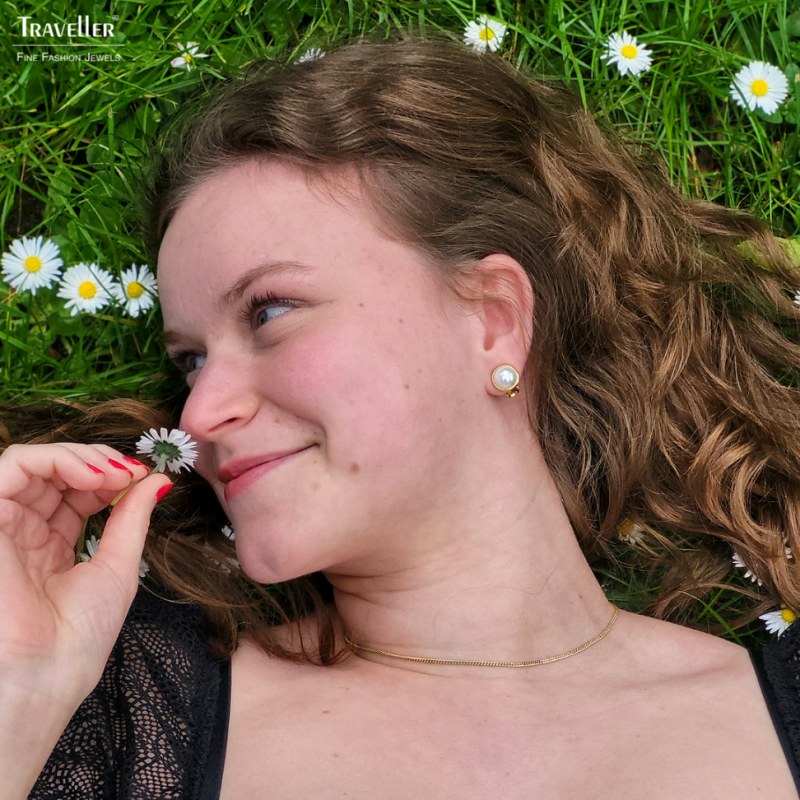 Traveller Ohrclips - Perle - 10 mm - Weiss - Goldfarbe - 22kt Vergoldet