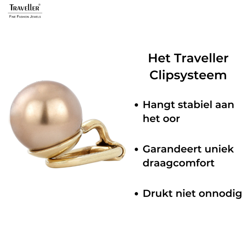 Traveller Clip Oorbellen - 22kt Verguld - Parels - 10 mm - Brons - 15x10 mm - 706010