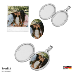 Traveller Medaillon Ketting voor Foto - Made in Germany - Zilver - Glans/Mat - Ovaal 16x23 mm - Ketting 45 cm