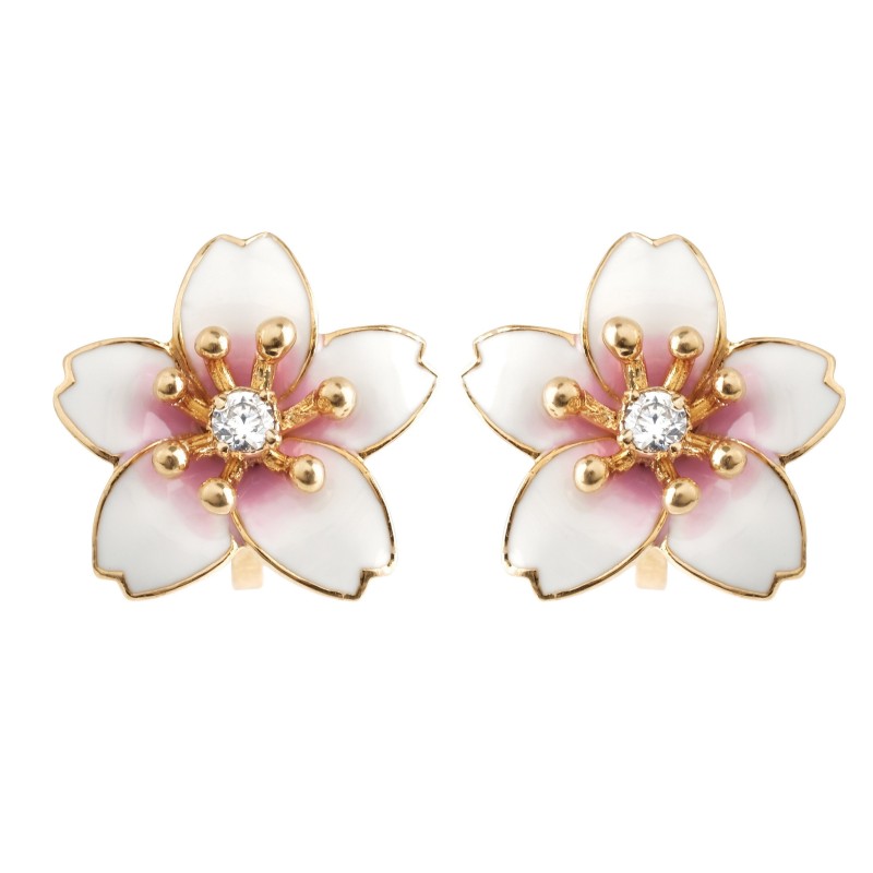 Grossé Ohrclips - Sakura - Goldfarbe - Zirkonia - Vergoldet - Weiss & Rosa - Kirschblüte - Ø 15 mm - GJ63479 