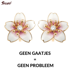 Grossé Oorclips - Sakura - Goudkleurig - Zirkonia - Verguld - Wit & Roze - Kersenbloesem - Ø 15 mm - GJ63479