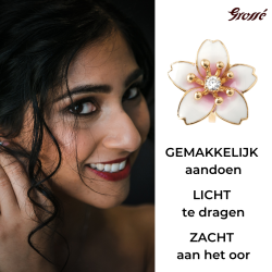 Grossé Oorclips - Sakura - Goudkleurig - Zirkonia - Verguld - Wit & Roze - Kersenbloesem - Ø 15 mm - GJ63479