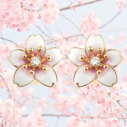 Grossé Ohrclips - Sakura - Goldfarbe - Zirkonia - Vergoldet - Weiss & Rosa - Kirschblüte - Ø 15 mm