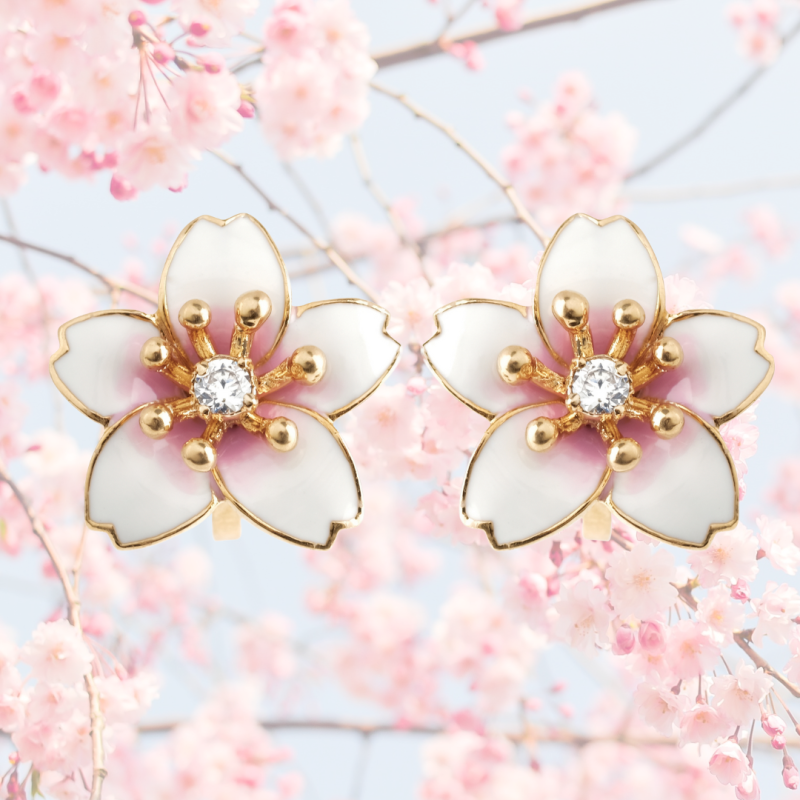 Grossé Oorclips - Sakura - Goudkleurig - Zirkonia - Verguld - Wit & Roze - Kersenbloesem - Ø 15 mm