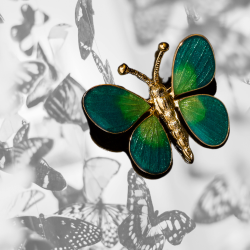 Grossé Broche Dames - Golden Age - Vintage - Goudkleurig - Groen / Blauw Emaillen - Verguld - 32x29 mm