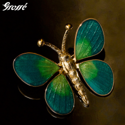 Grossé Broche Dames - Golden Age - Vintage - Goudkleurig - Groen / Blauw Emaillen - Verguld - 32x29 mm - GJ30183