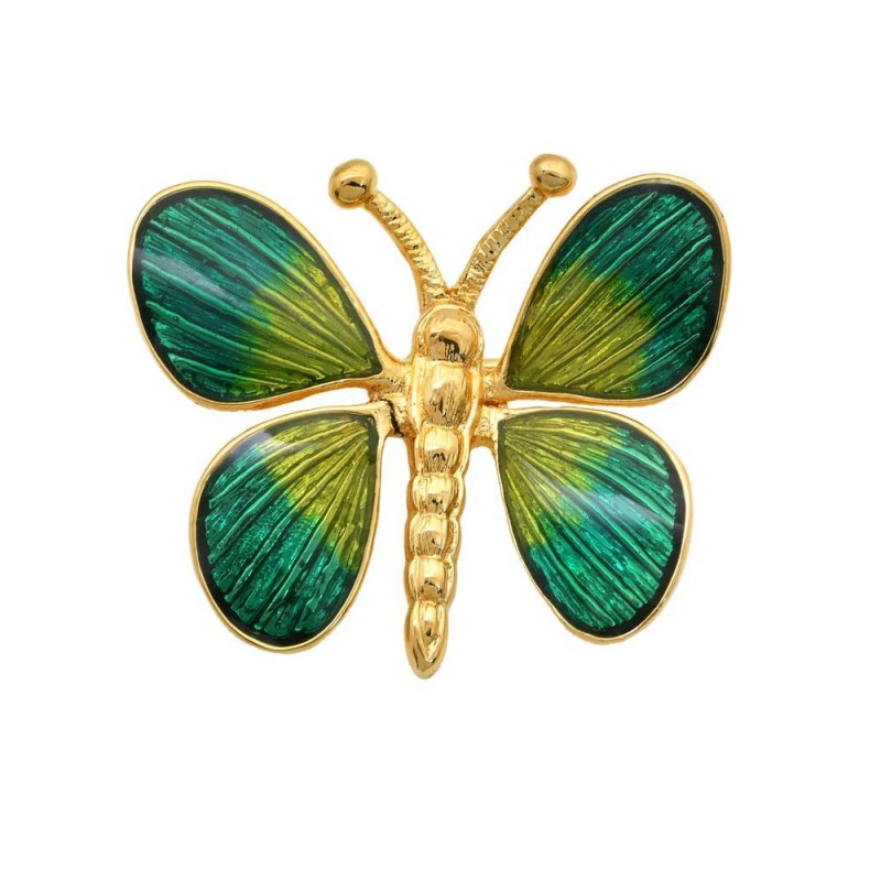 Grossé Brosche - Golden Age - Vintage - Goldfarbe - Grün / Blau emailliert - Vergoldet - 32x29 mm - GJ30183