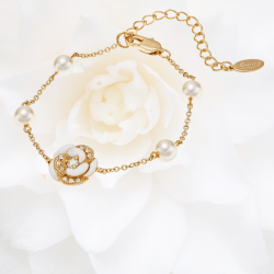 Grossé Armband Dames - Blanc Camelia - Goudkleurig - Parel - 4 mm - Crème - Kristallen - Verguld - 15+5 cm - GJ11277 
