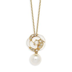 Grossé Collier - Blanc Camelia - Goldfabe - Perle - Creme - Kristalle - Vergoldet - 38+5 cm