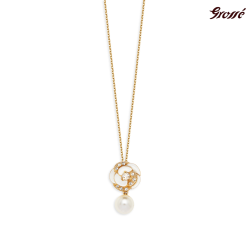 Grossé Collier - Blanc Camelia - Goldfabe - Perle - Creme - Kristalle - Vergoldet - 38+5 cm