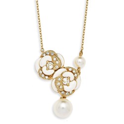 Grossé Collier - Blanc Camelia - Goldfarbe - Perle - Creme - Kristalle - Vergoldet - 40+5 cm - GJ24688