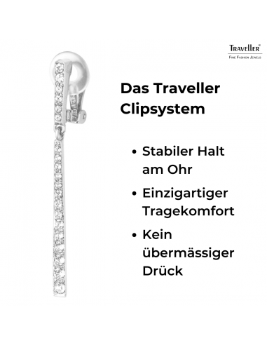 Traveller Ohrclips - Hänger - Silberfarbe - Preciosa Kristalle -  Platiniert - 55 mm - 157356