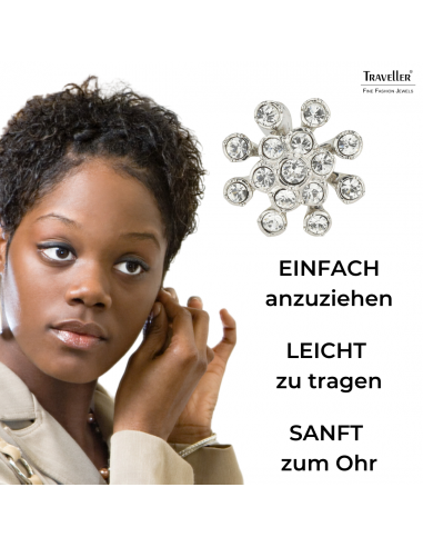 Traveller Ohrclip - Silberfarben - Kriatalle - Blume - Platiniert - 17 mm - 157546