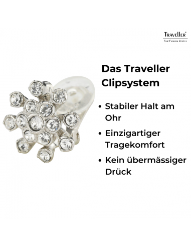 Traveller Ohrclip - Silberfarben - Kriatalle - Blume - Platiniert - 17 mm - 157546