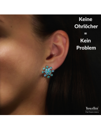 Traveller Ohrclip - Silberfarben - Kristalle - Blau - Blume - Platiniert - 17 mm - 157547
