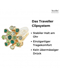 Traveller Ohrclip - Vergoldet - Kristalle - Grün - Blume - 17 mm - 157548