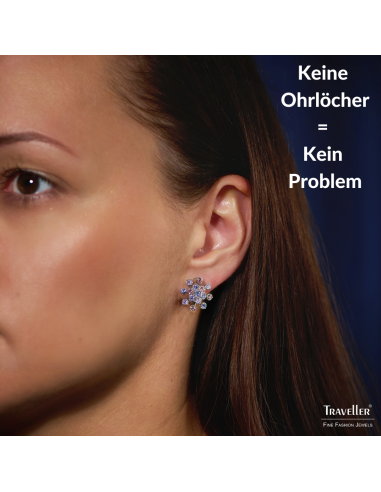 Traveller Ohrclip - Silberfarben - Kristalle - Violet - Platiniert - Blume - 17 mm - 157549