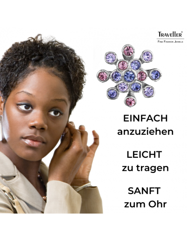 Traveller Ohrclip - Silberfarben - Kristalle - Violet - Platiniert - Blume - 17 mm - 157549