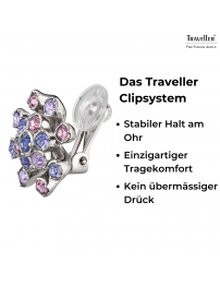 Traveller Ohrclip - Silberfarben - Kristalle - Violet - Platiniert - Blume - 17 mm - 157549