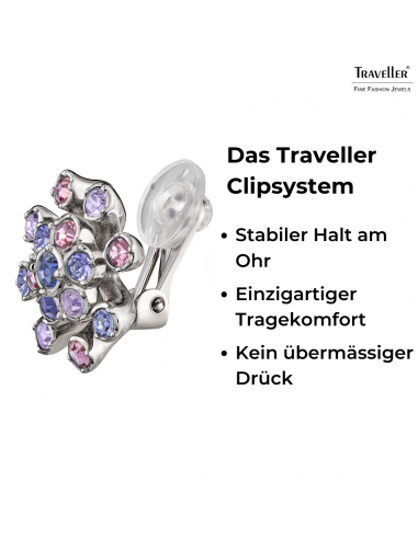 Traveller Ohrclip - Silberfarben - Kristalle - Violet - Platiniert - Blume - 17 mm - 157549