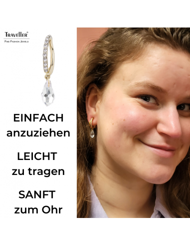 Traveller Ohrclips - Hänger - Goldfarbe - Preciosa Kristalle - Tropfen - 22kt vergoldet - 30x5 mm - 157565
