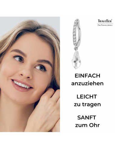 Traveller Ohrclip - Hänger - Silberfarben - Kristallen - Tropfen - Platiniert - 30x5mm - 157566
